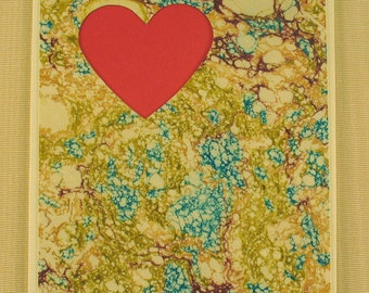 SHC117  Hand crafted marbled silk Heart Card with a classic Red Heart.