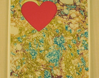 SHC117  Hand crafted marbled silk Heart Card with a classic Red Heart.