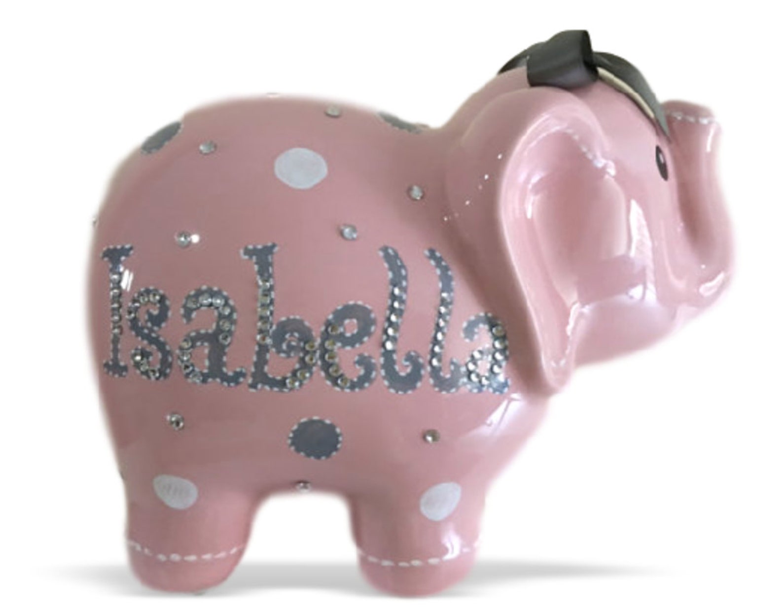 Personalized Large Elephant Piggy Bank Pink White & Gray Polka Etsy
