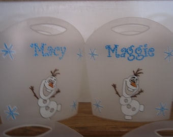 Personalized Disney Frozen Olaf Party Favor Totes, Goody Bag Basket- 1st Birthday Christening , Communion