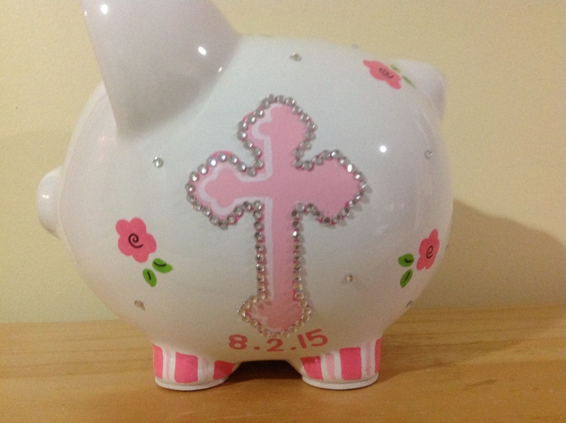 Personalized Large Christening / Baptism Piggy Bank Flower Etsy