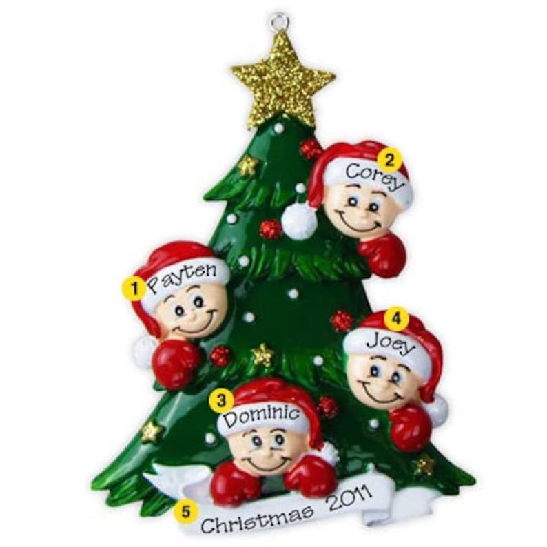 Personalized Christmas Tree Family Ornaments Family of Four Etsy