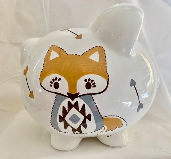 Personalized Large Piggy Bank Levtex Baby Bailey Fox Arrow Etsy