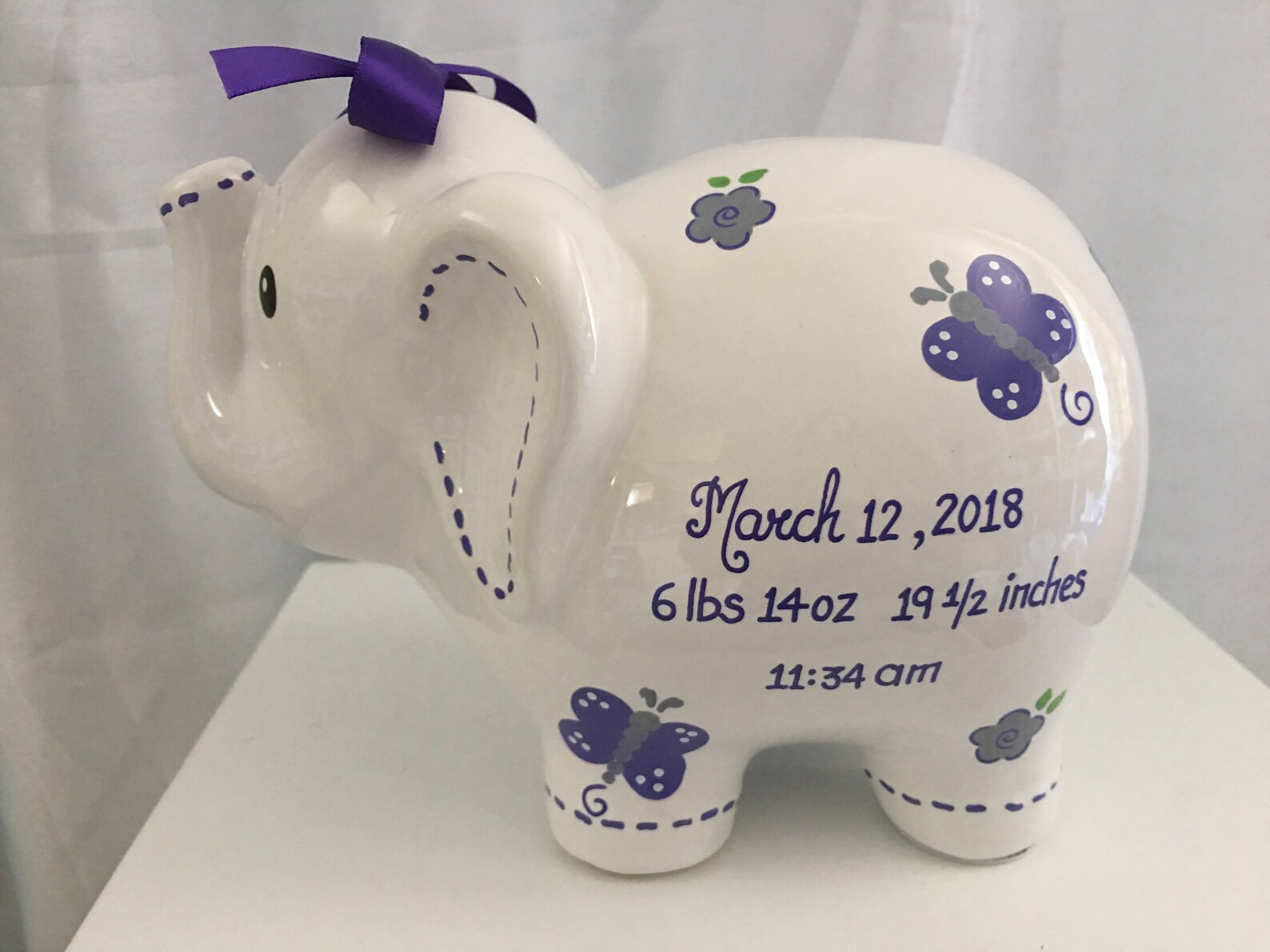 Personalized Large Elephant Piggy Bank Flower Butterfly Grey/ Etsy