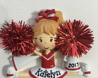 Personalized Red Cheerleader Christmas Ornament- Free Personalization