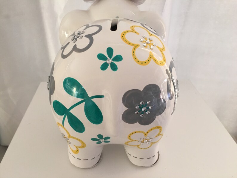 Personalized Large Elephant Piggy Bank Grey Yellow Teal Etsy