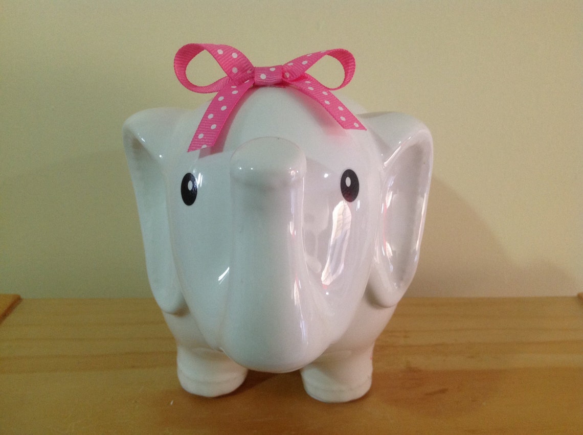 Personalized Large Elephant Piggy Bank Flowers Butterfly Grey/ Etsy