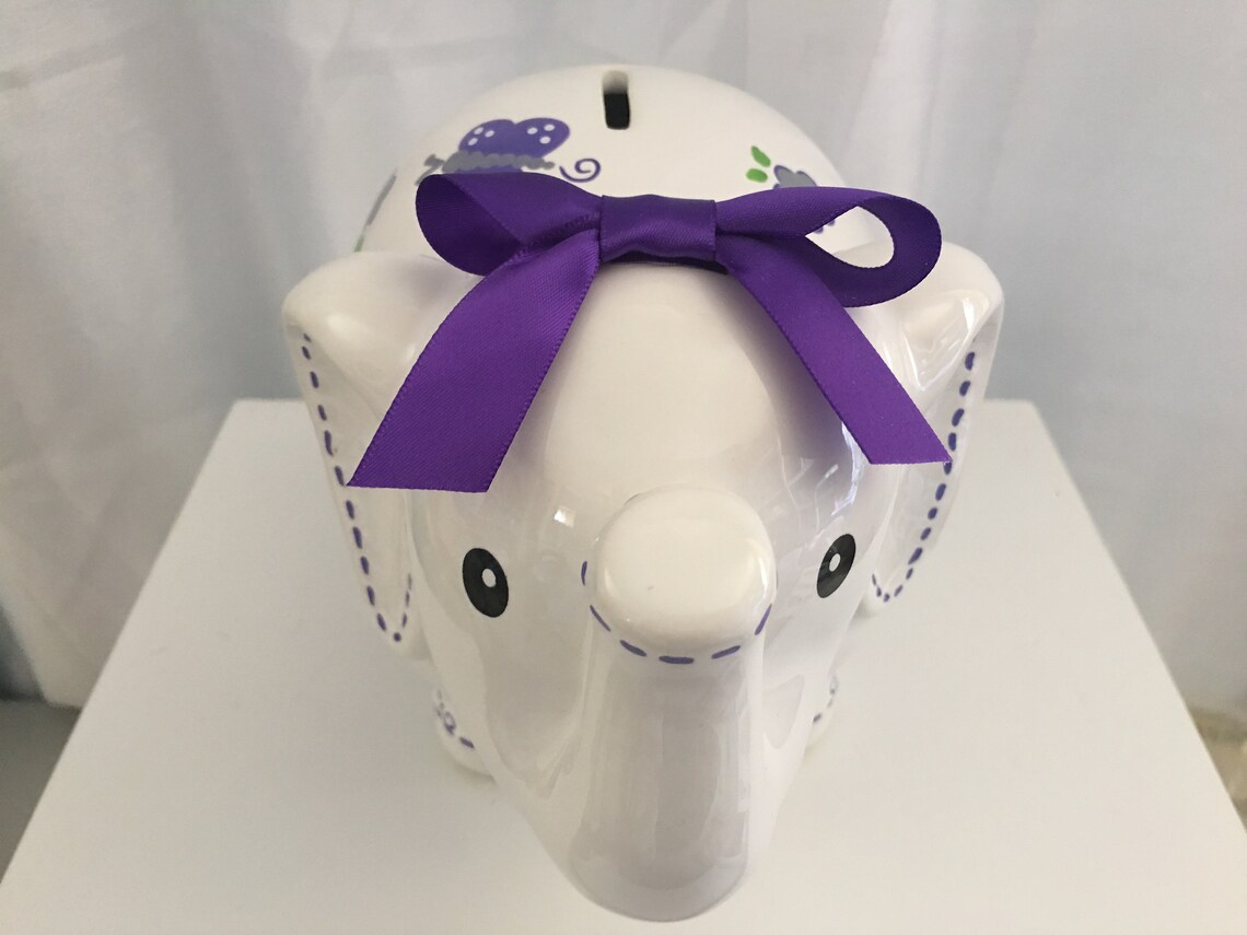 Personalized Large Elephant Piggy Bank Flower Butterfly Grey/ Etsy