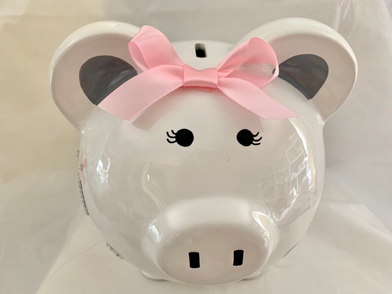 Personalized Large Pink/ Grey Flowers Piggy Bank Newborns Etsy