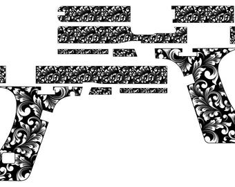 Glock 17 gen 5 GUN Scroll Pattern vector ,laser Engraving Svg Template File for Laser Engraving