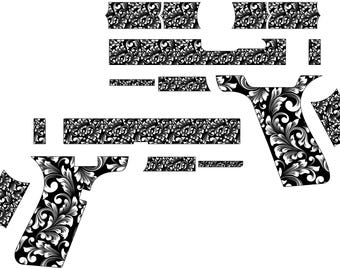 GLOCK 17  GUN Scroll Pattern vector ,laser Engraving Svg Template File for Laser Engraving