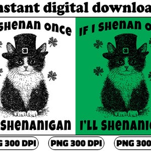Funny St. Patrick’s Day Cat Shirt - If I Shenan Once I’ll Shenanigan Png - Irish Lucky Kitty PNG - Cute Leprechaun Cat - St Paddy’s PNG