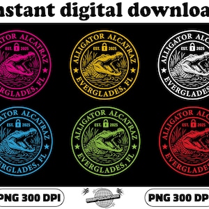 Alligator Alcatraz Png Everglades FL Digital Sticker Bundle PNG 300 DPI | Retro Wildlife Badge Instant Download | Swamp Reptile Clipart