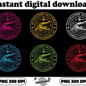 Alligator Alcatraz Png Everglades FL Digital Sticker Bundle PNG 300 DPI | Retro Wildlife Badge Instant Download | Swamp Reptile Clipart
