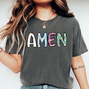 Floral Amen Christian easter png, sublimation, dtf transfer, retro amen png, Jesus png, daisy png, cross png, bible verse png, scripture png