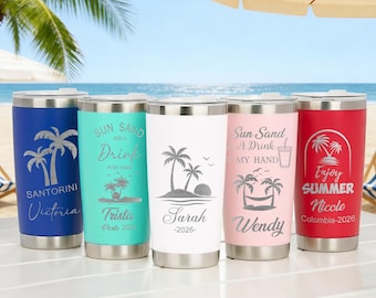 Customized Laser Engraved Tumbler,Beach Trip Cups,Custom Girls Travel Cup,20oz Holiday Tumbler,Beach Tumbler,Girls Weekend Gift,Gift for Her