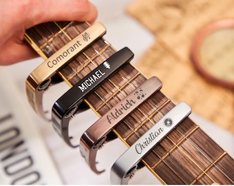 Custom Wood Grain Guitar Capo For Him,Wood Guitar Capo with Name,Musician Gift Ideas,Engraved Metal Capo,Gift for Guitarists,Capo for Him