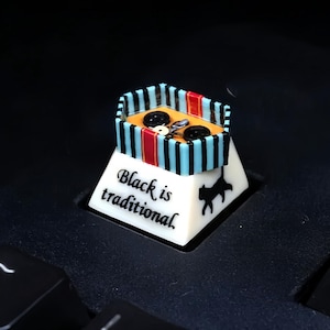 Black Cat Artisan Keycap, Sewing Theme Handmade Keycap, Custom Resin Keycap, Mechanical Keyboard Gift, &quot;Black is Traditional&quot; Cat Lover Gift