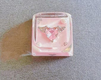 Kawaii Resin Keycap with Heart Bow Cross Design Gothic Pink Clear Keycap for Cherry MX Custom R4 Artisan Keycap for Mechanical Keyboard