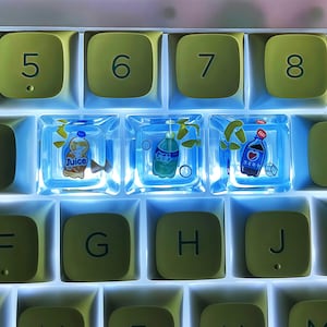 Lemon Soda Keycap Cola Love Keycap Bubble Bunny Keycap Resin Artisan R3 Keycap for Mechanical Keyboard Cute Drink Keycaps Gift