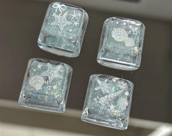 Summer Ocean Shell Keycaps Set – Handmade Resin Keycap with Seashell Starfish Glitter, XDA Profile, PC Material, 4 Keys