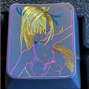 Anime Girl Metal Keycap CNC Engraved Artisan Keycap for Cherry MX R4 1U Profile Anodized Custom Keycap for Mechanical Keyboard Gift