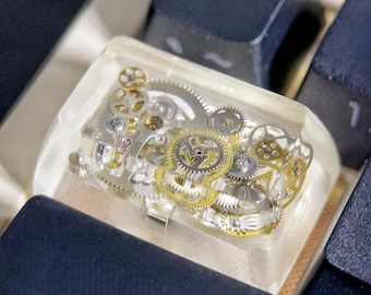 Steampunk Watch Gear Keycap: Clear Resin, Cherry MX, Artisan Keyboard