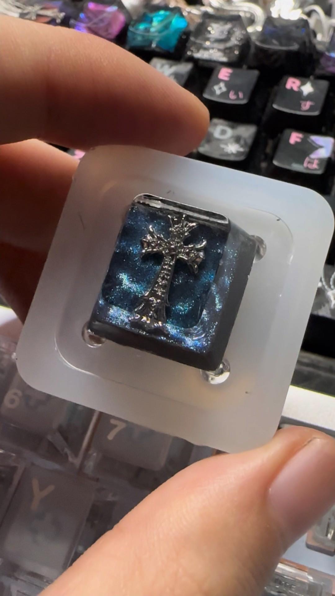 Handmade Resin Artisan Keycap With Metal Cross, Dark Blue Galaxy ...