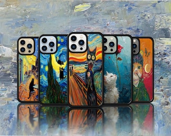 Van Gogh Cat Art Phone Case – Whimsical Oil Painting Design