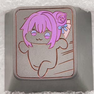 Bunny Girl Titanium Keycap – Chibi Style Pink Hair – Hand Engraved 1u Artisan Cap for Mechanical Keyboards