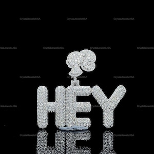 Pingente de Hip Hop com Letra Personalizada, Personalize Sua Letra da Sorte, Pingente de Número de Hip Hop Masculino, Pingente de Moissanite, Joias de Hip Hop Ice Out