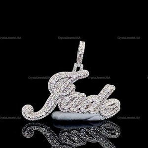 VVS Moissanite Iced out Custom Pendant, Silver Hip Hop VVS Moissanite Ladies Pendant, Custom Letter Name VVS Moissanite Pendant for her