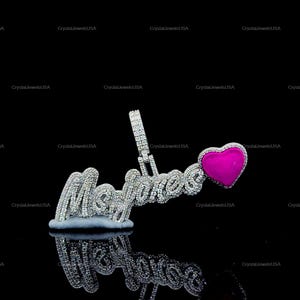 VVS Moissanite Iced out Custom Pendant, Silver Hip Hop VVS Moissanite Ladies Pendant, Custom Letter Name VVS Moissanite Pendant for her
