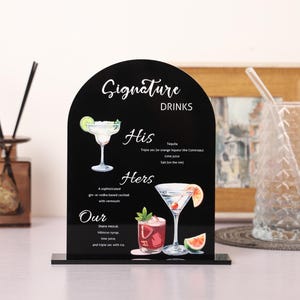 Enseigne pour boisson signature, Enseigne pour cocktail signature, Carte de cocktail de mariage, Enseigne pour boisson pour mariage, Enseigne pour bar de mariage, Enseigne pour boisson en acrylique