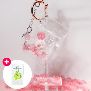 Spring Sale–Cherry Blossom Keychain | Sakura Momo Charm | Kawaii Spring Gift | Handmade Polymer Clay Keyring