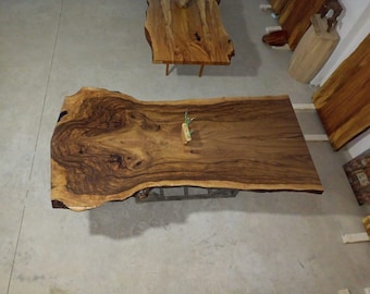 Handmade Walnut Wood Dining Table with Metal Legs