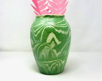 1930s Ozark Roadside Tourist Pottery Green Swirl Vase