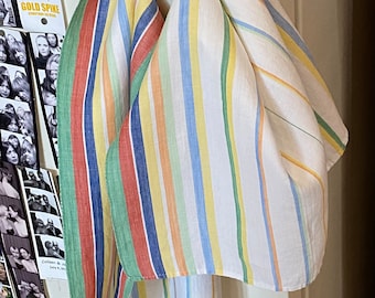 Vintage 40s Stripe Linen Soft Kitchen Tea Towel Teatowel Dish Hand Cloth see pics