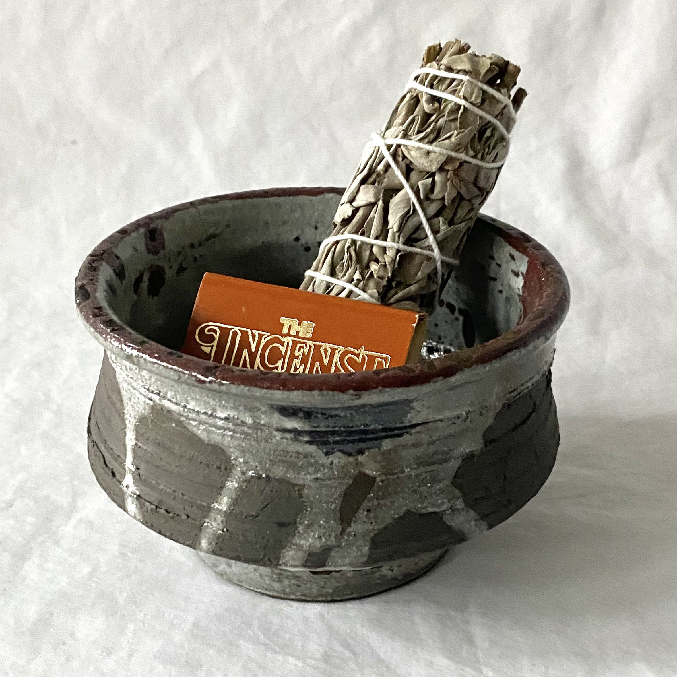 Small Handmade Studio Pottery Ceramic Raku Glaze Pot Bowl Vessel - Incense, Catch-all - Signed