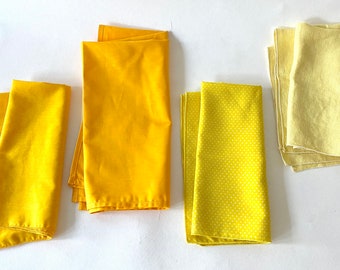 Lot/SET of 14 Vintage Yellow Square Cotton & Linen Napkins