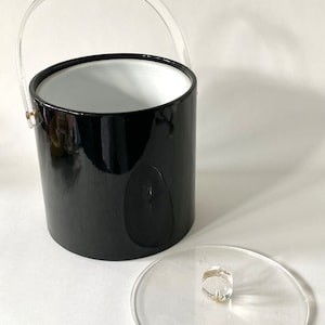 1970s Classy Black Plastic and Acrylic Lucite Ice Bucket USA