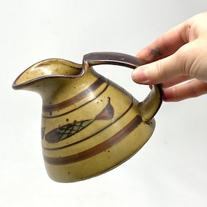 Vintage 70s Japanese Fish Stoneware Creamer Gravy Boat Brown Green Beige