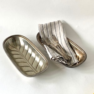 Set of Two Hilton International Silver Soldered Silver Banana Leaf Loaf Pan Serving Dish