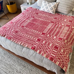 Red and White Loom Made Americana Jacquard Woven Blanket/Coverlet NC c1930