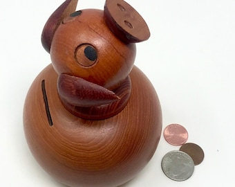 Collectible Danish Teak Wood Pig Piggy Coin Bank - Denmark