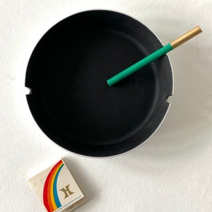 50s Mid Century Modern Matte Black & White Ceramic 3 Slot Ashtray by Otagiri OMC Japan - Modernist Decor - MCM Ashtray