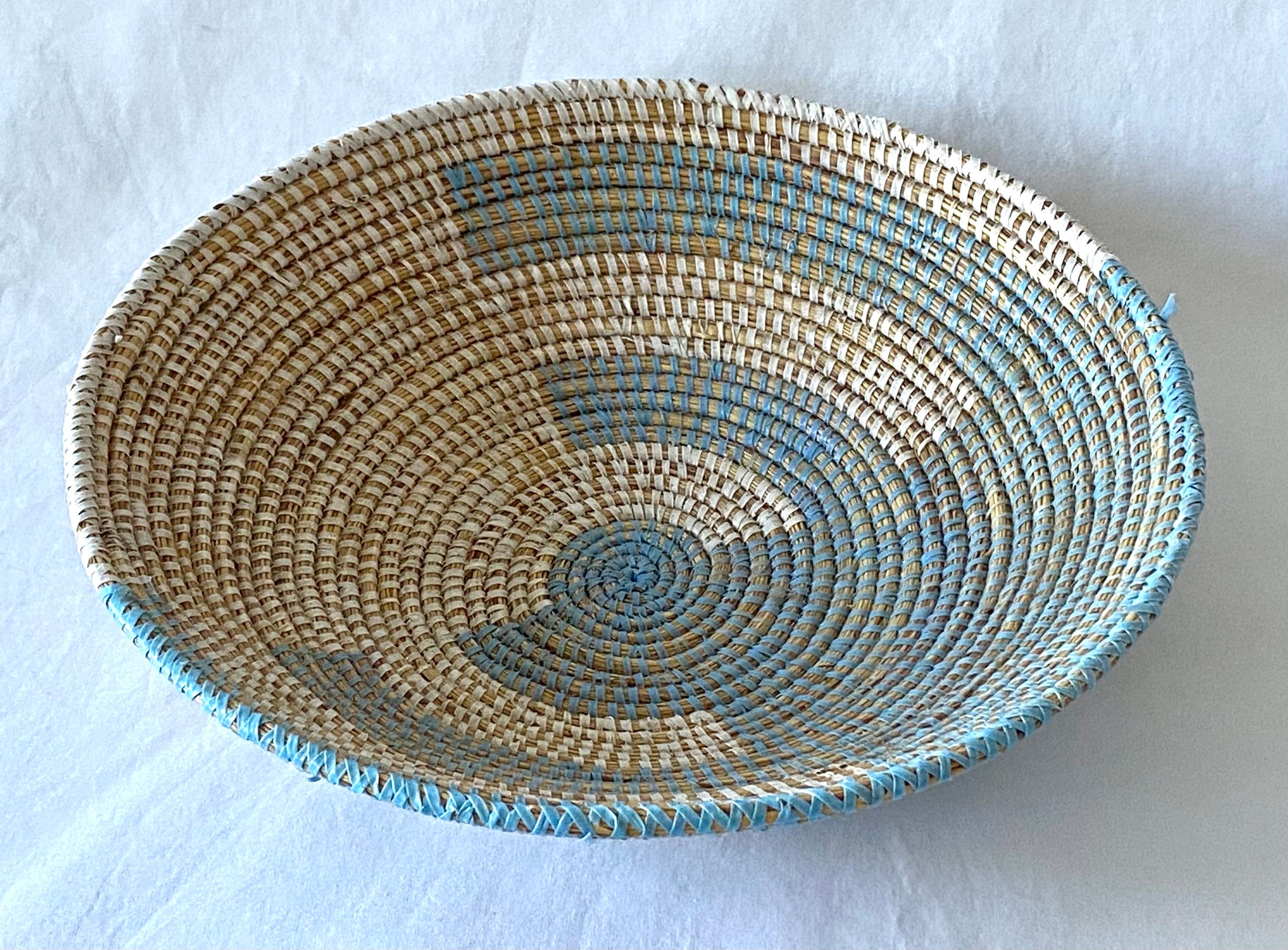 Blue and White Zuni Style Woven Low Basket Fruit Bowl Dish Etsy