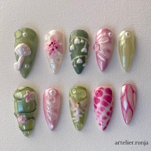 Enchanted Forest PressOnNails, 3D Nails, Blossom Nails, Summer Press-On Nails, Colorful Fake Nails, Spring Nails, Holiday Nails, Fairy Nails
