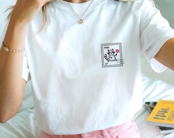Feral Embroidered Raccoon Comfort Colors shirt, gift for her, cute shirt, minimalist