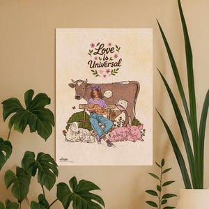Love is universal l Poster d'art | carte | affiche | Vegan art | Illustration vegan  | Vegan poster | Vegan print